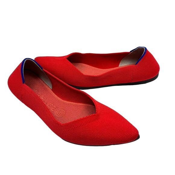 Rothy's The Point Retired Flame Red Pointed Toe Lightweight Knit Ballet Flats - Picture 1 of 12